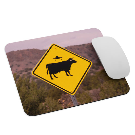 Cow/UFO Crossing Sign Mouse Pad
